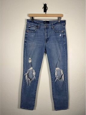 Mid Rise Distressed Girlfriend Jeans Medium Wash Size 6/28
